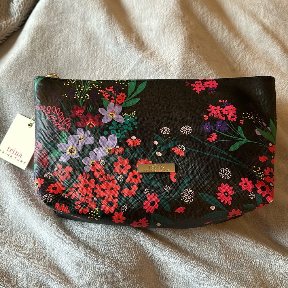 TRINA Turk Black Floral Makeup Bag NWT